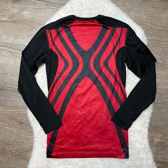 Nike Pro Tight Athletic Shirt Size Small Long Sleeve Running Black Red - Picture 7 of 12